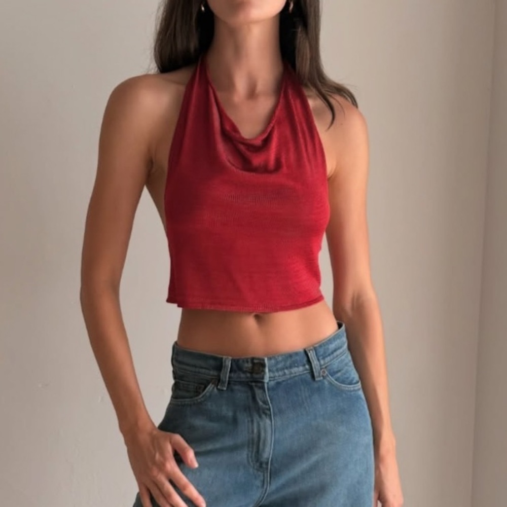 AYA MUSE Cinnabar Knit Halter Top In Red